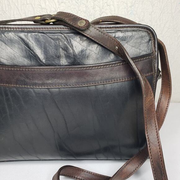 Brahmin Vintage Crossbody Bag Black Brown Leather Purse Bag Soft Textured Y2K - Picture 3 of 16